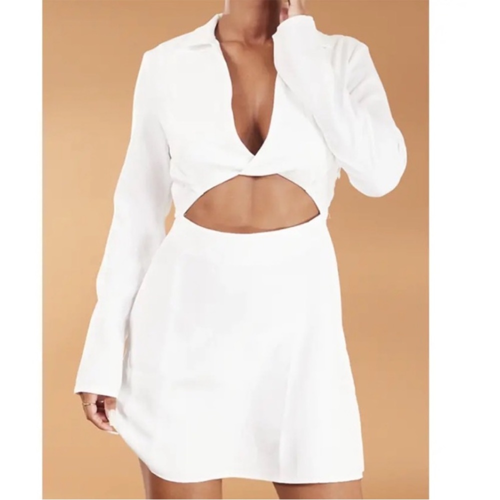 PrettyLittleThing White Cut-Out Long Sleeve Mini Dress